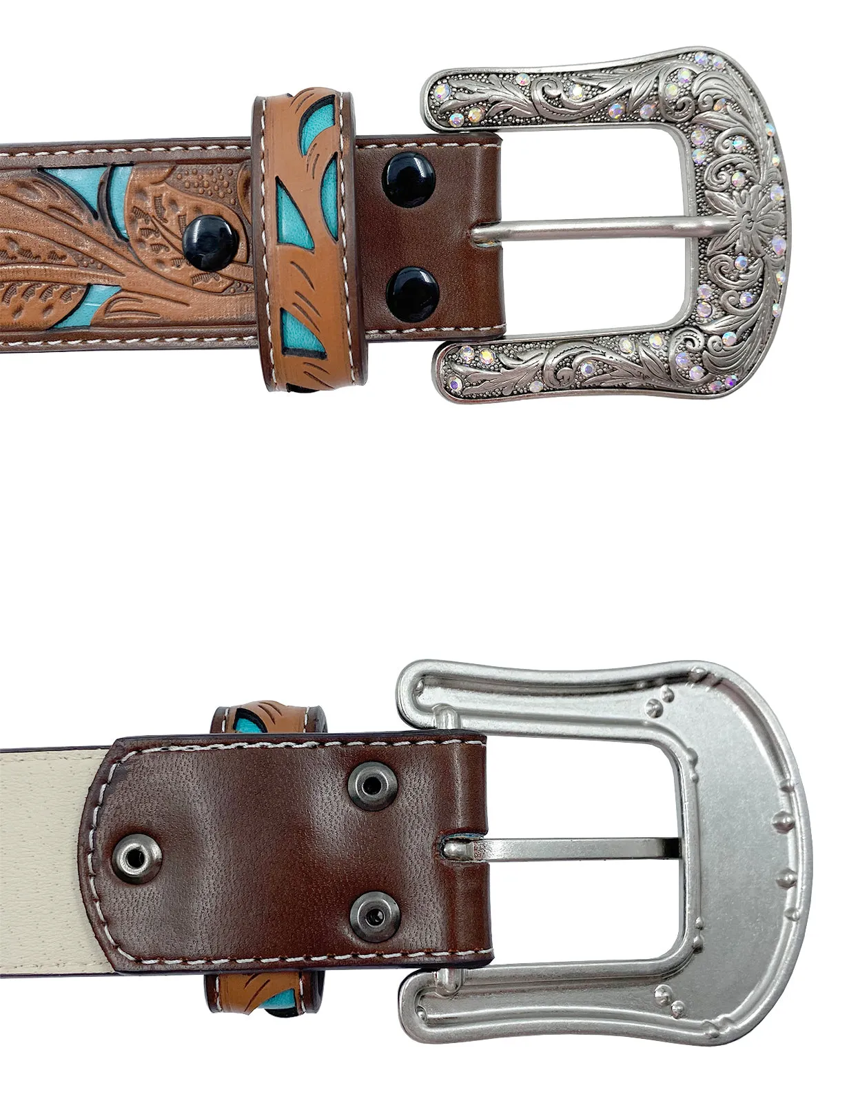TOPACC Western Turquoise Belts - Three Cross Belt Buckle Copper/Bronze