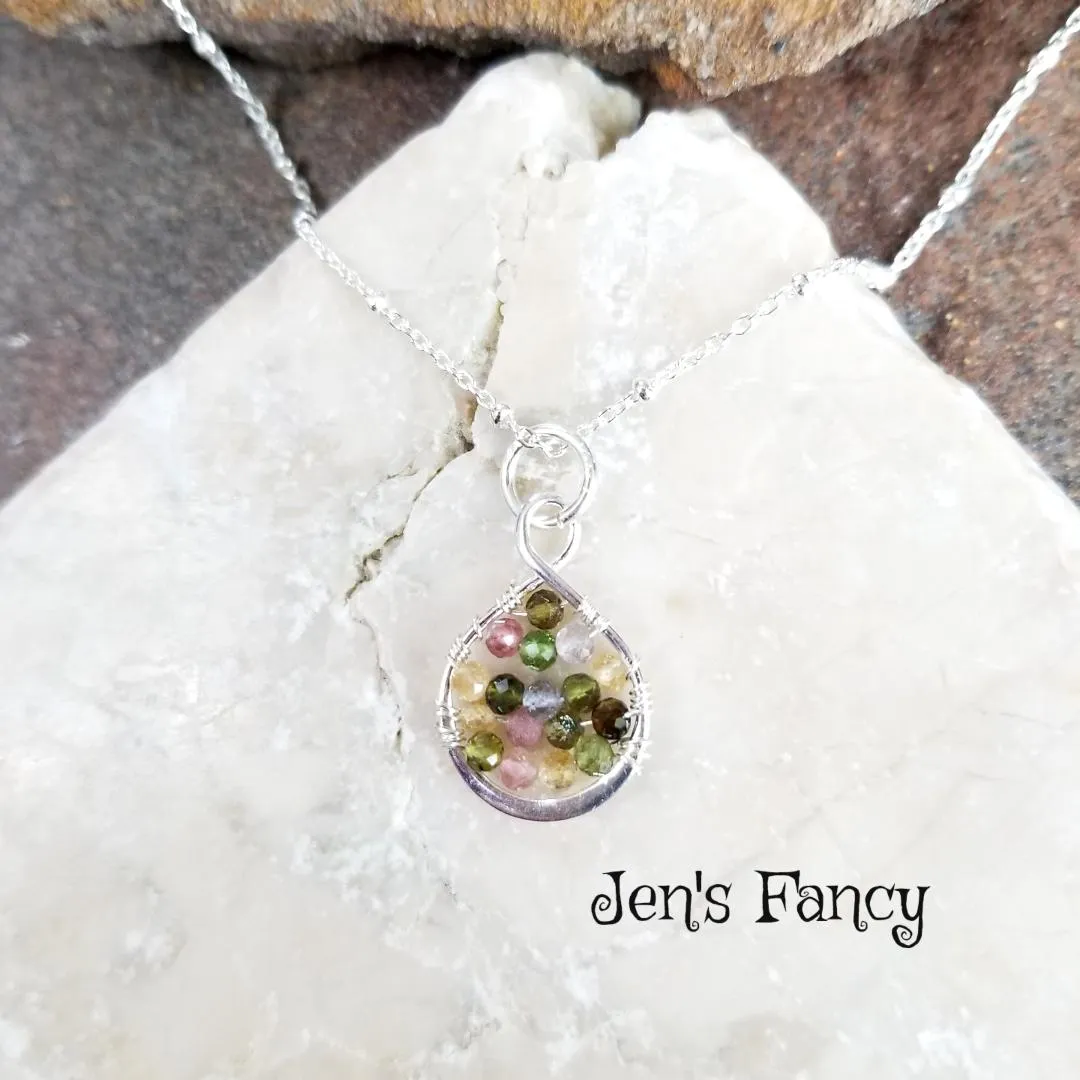 Tourmaline Necklace Sterling Silver Wire Wrapped Infinity Pendant