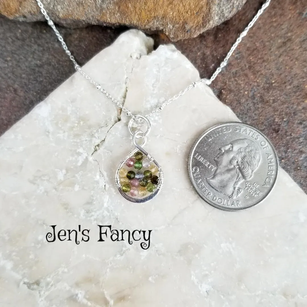 Tourmaline Necklace Sterling Silver Wire Wrapped Infinity Pendant