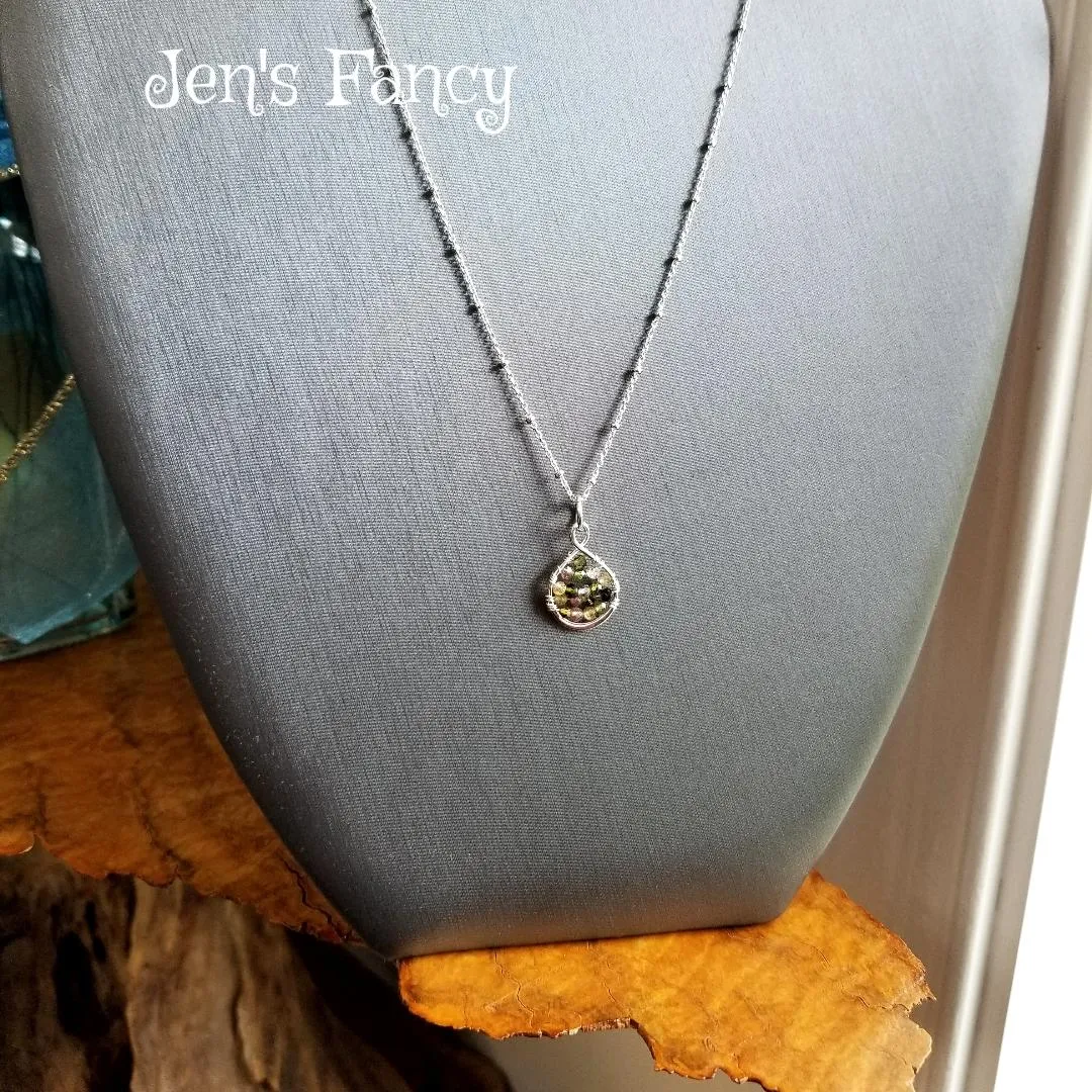 Tourmaline Necklace Sterling Silver Wire Wrapped Infinity Pendant