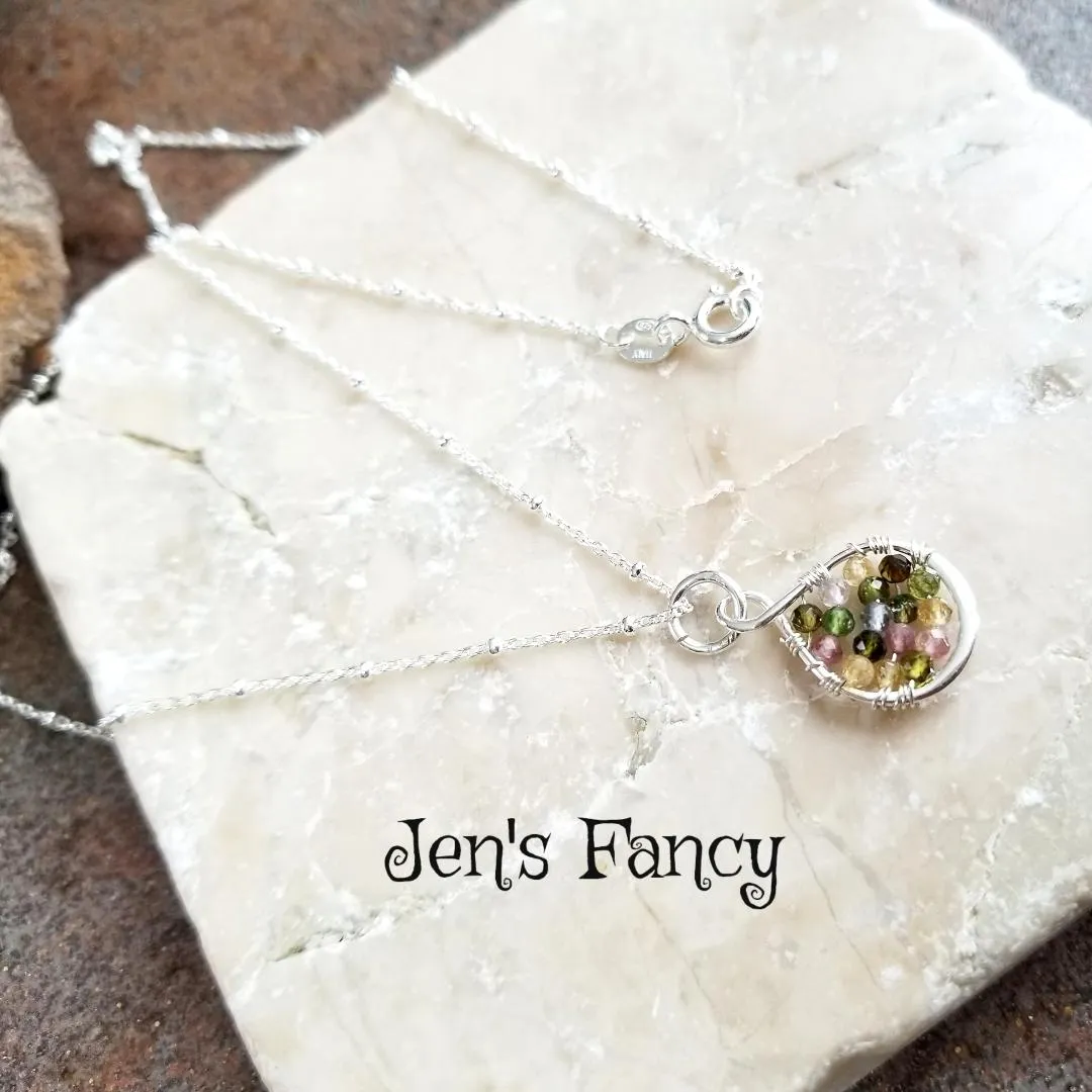 Tourmaline Necklace Sterling Silver Wire Wrapped Infinity Pendant