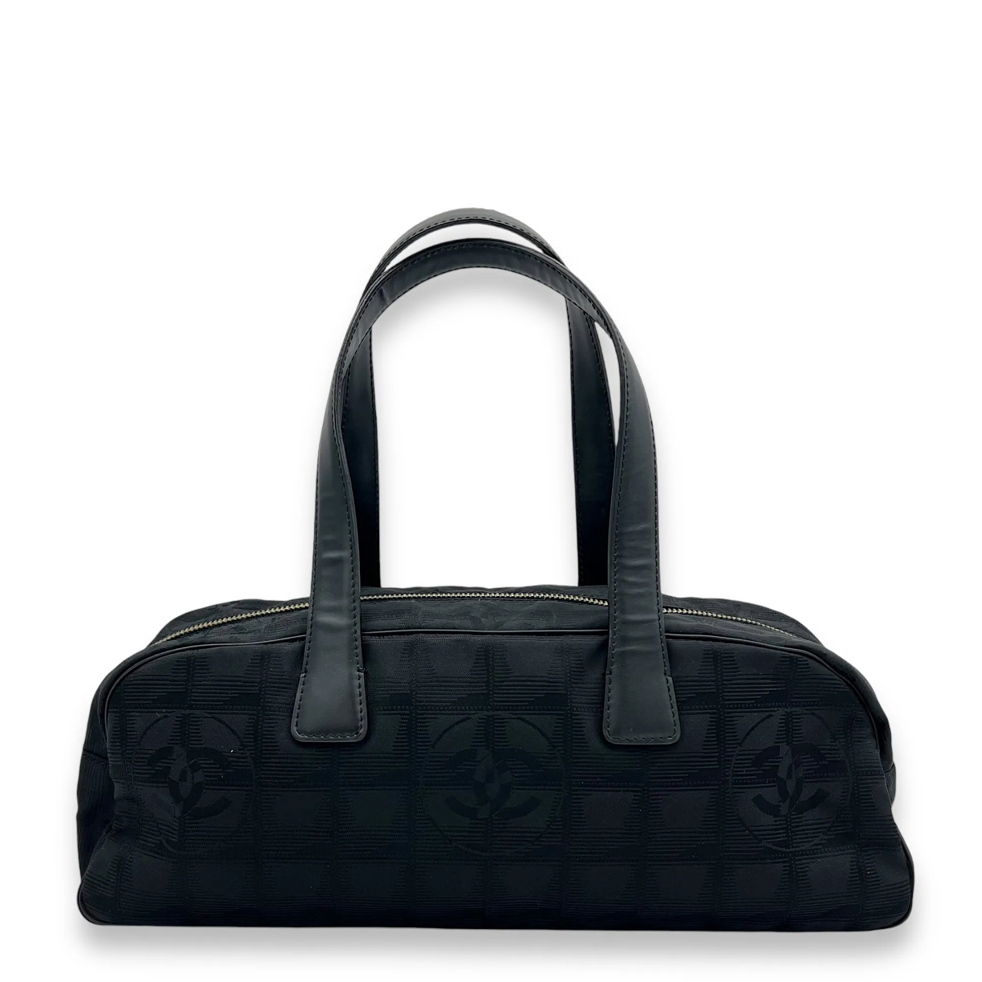 Travel Line Boston Black Top Handle Bag in Canvas, Gold hardware