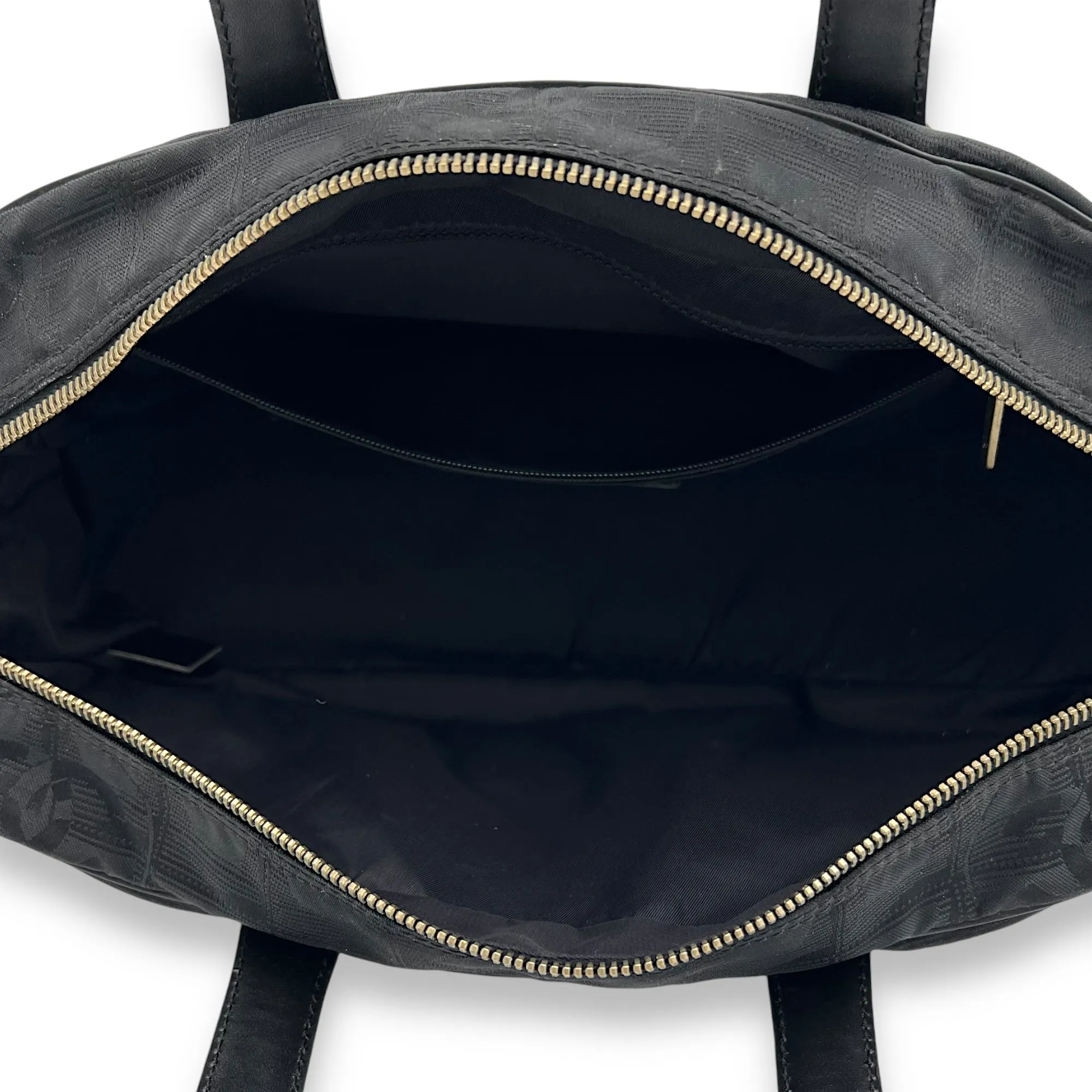 Travel Line Boston Black Top Handle Bag in Canvas, Gold hardware