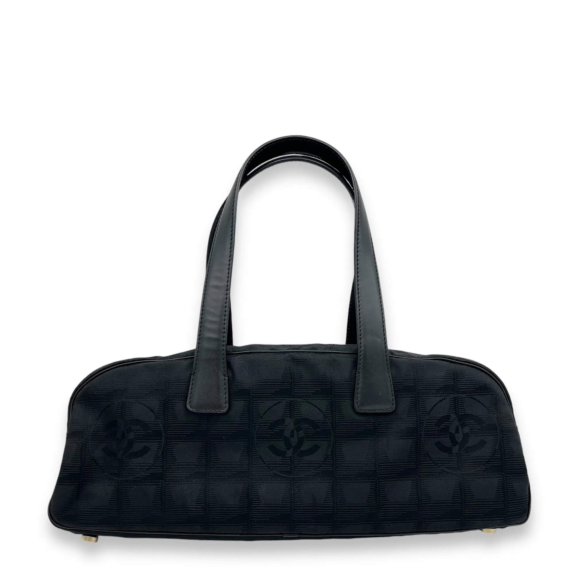 Travel Line Boston Black Top Handle Bag in Canvas, Gold hardware