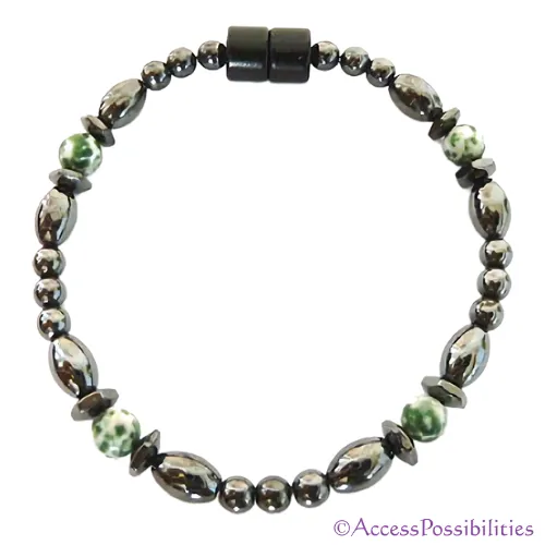 Tree Agate Hex And Rice Magnetite Magnetic Anklet