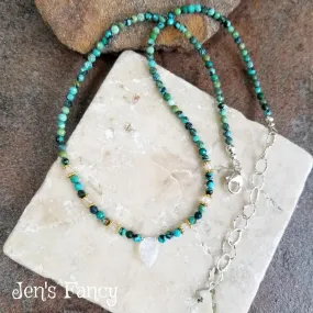 Turquoise & Moonstone Leaf Genuine Gemstone Necklace Sterling Silver