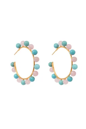 Turquoise Rose Quartz Hoop Earrings