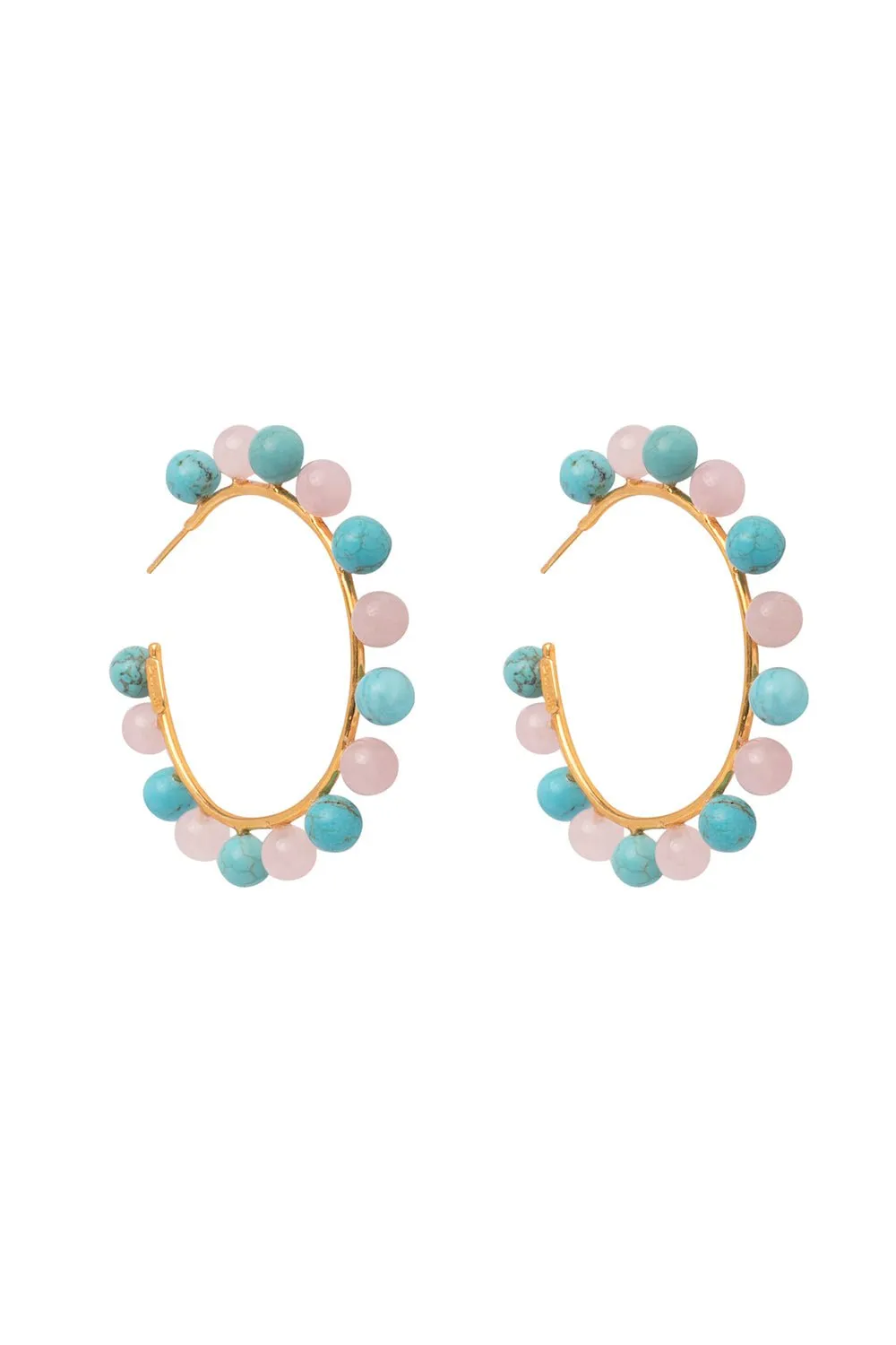 Turquoise Rose Quartz Hoop Earrings