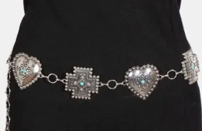 Turquoise Stud Heart and Cross Chain Belt