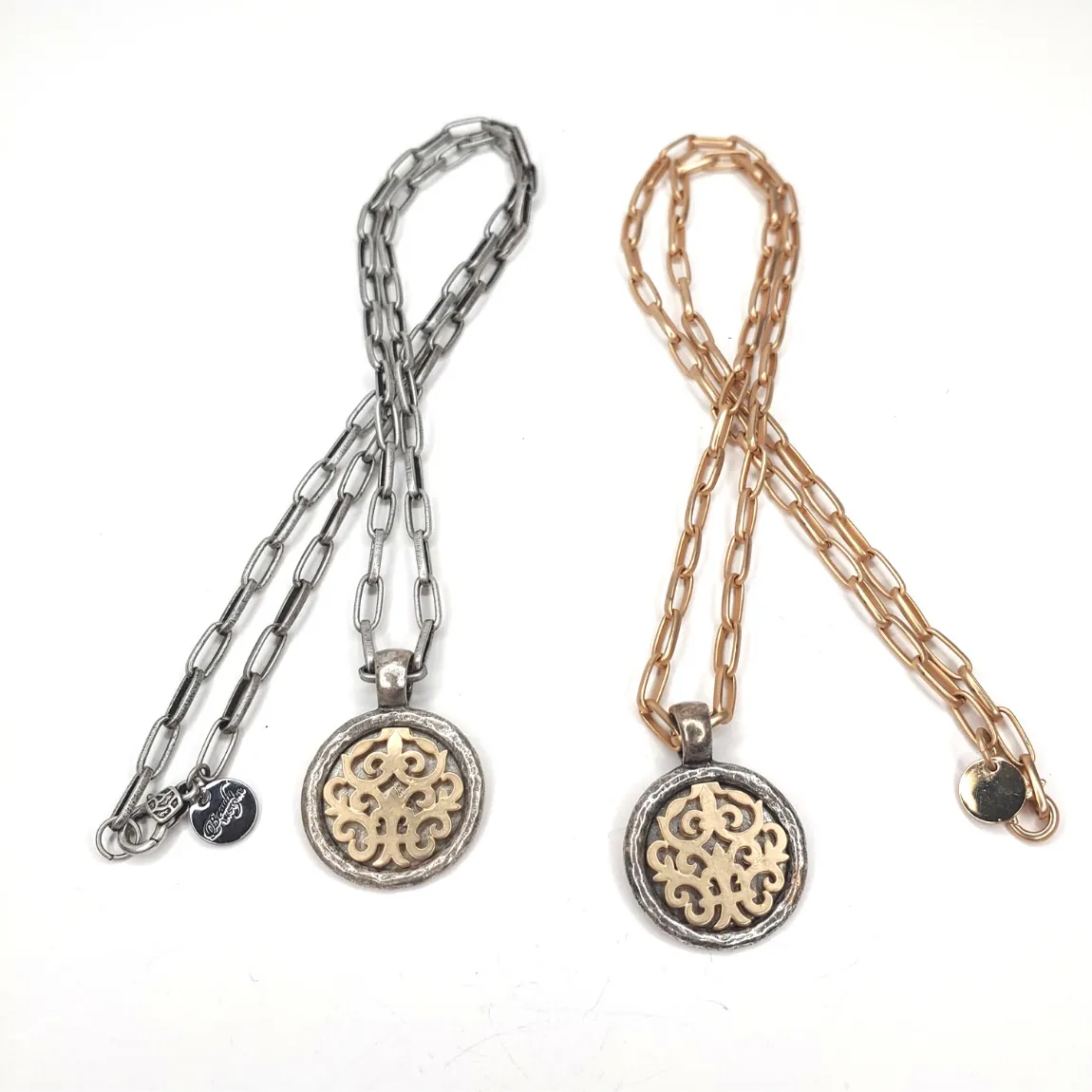 Two Tone Pendant Necklace On Gold or Silver Chain