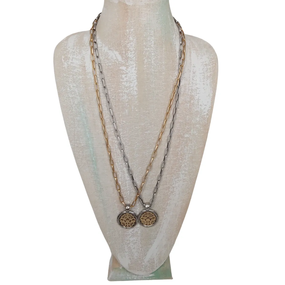 Two Tone Pendant Necklace On Gold or Silver Chain