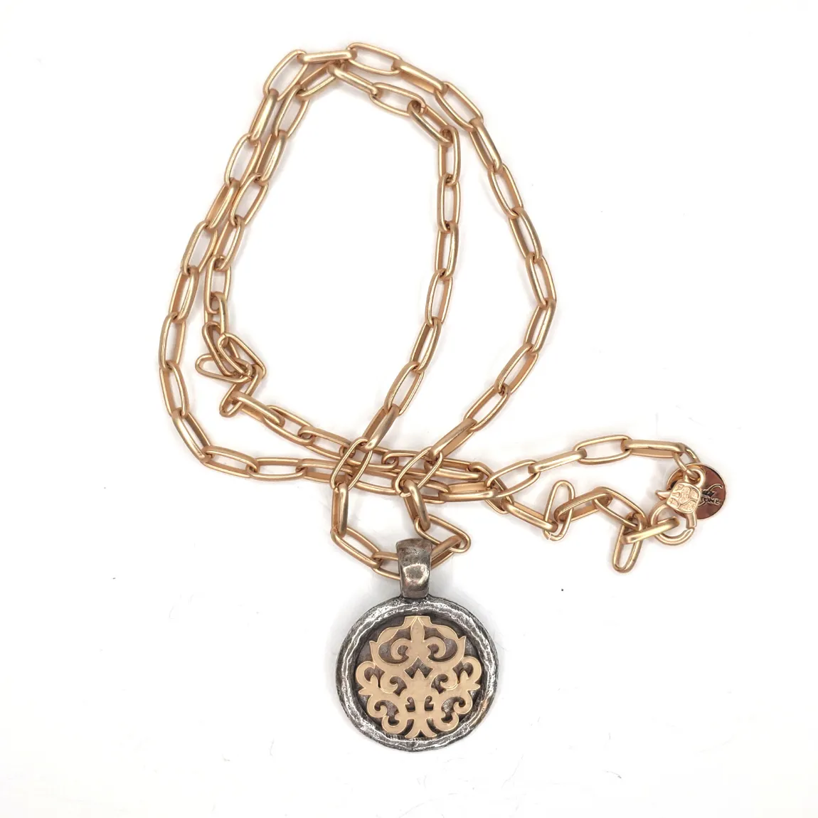 Two Tone Pendant Necklace On Gold or Silver Chain