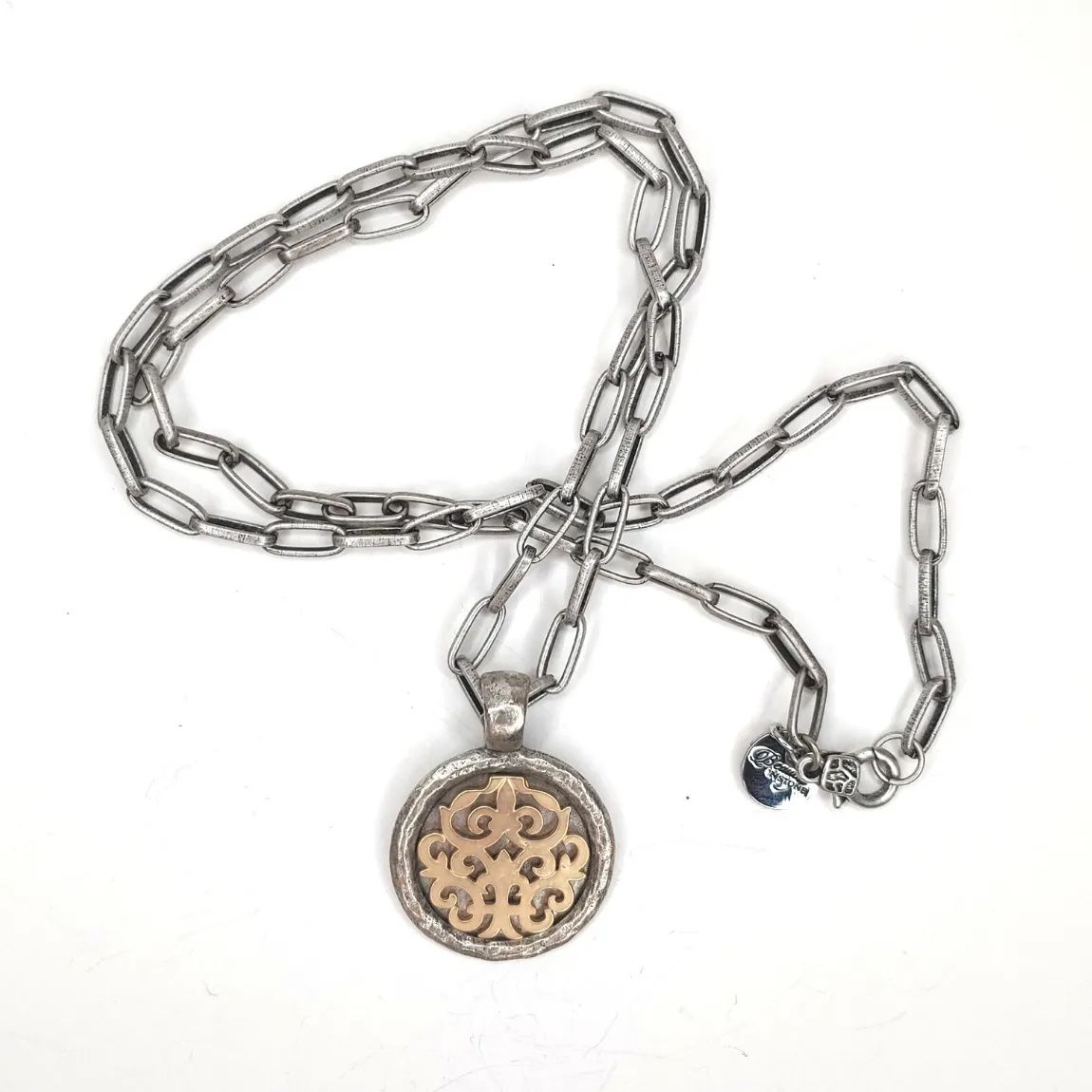 Two Tone Pendant Necklace On Gold or Silver Chain