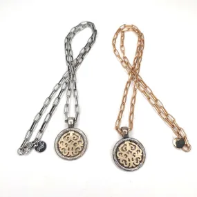 Two Tone Pendant Necklace On Gold or Silver Chain