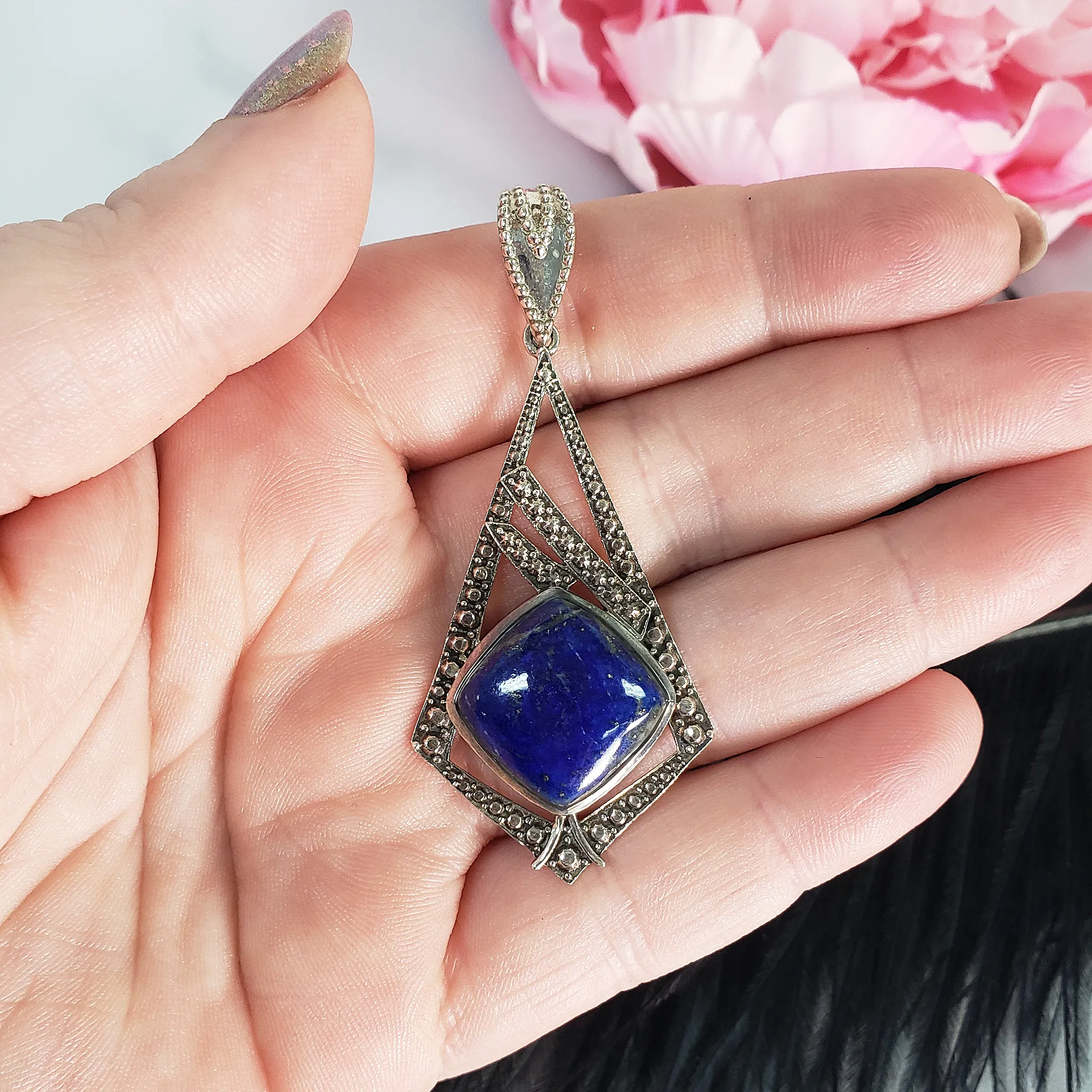 Unique Lapis Lazuli Crystal Natural Gemstone 925 Sterling Silver Pendant | Architect