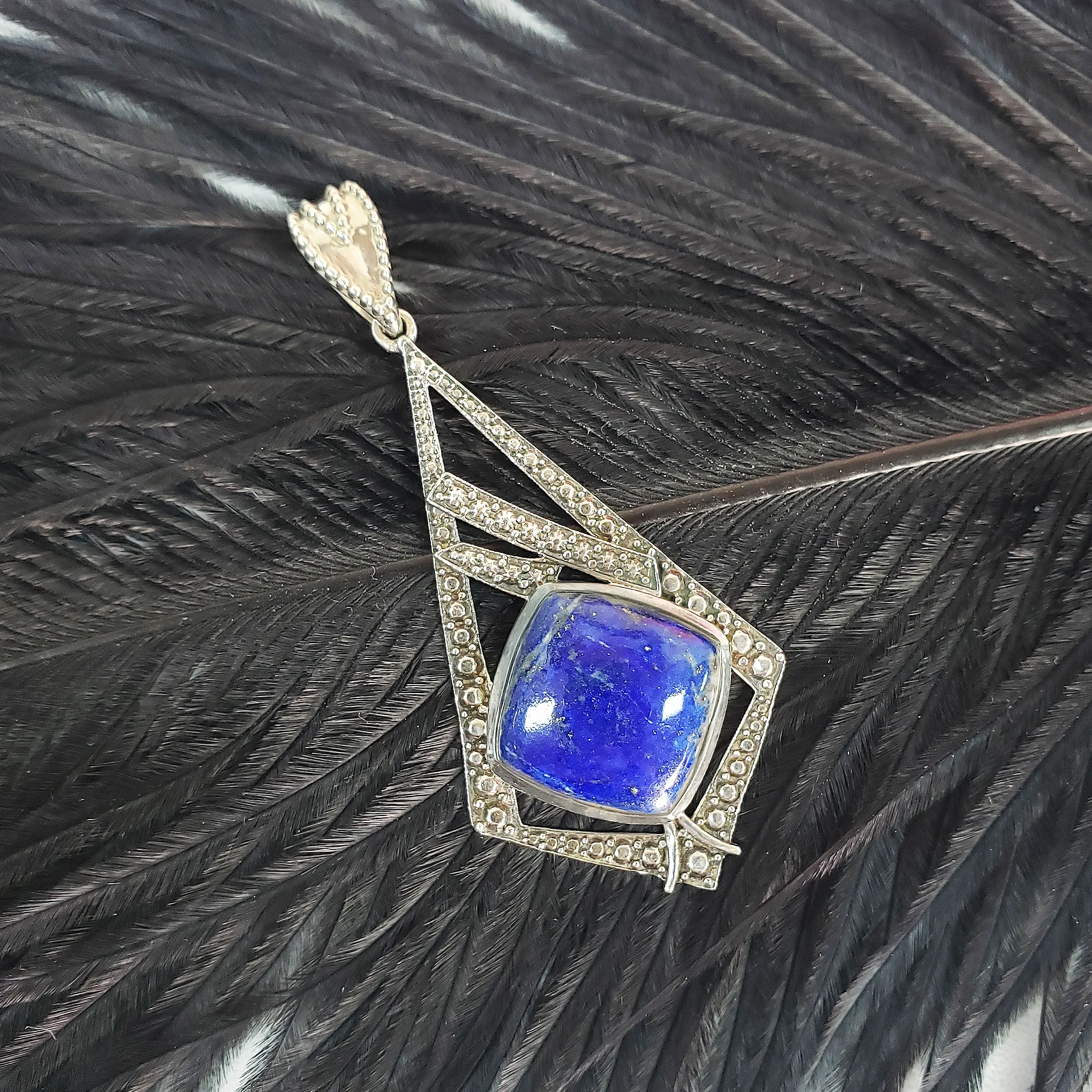 Unique Lapis Lazuli Crystal Natural Gemstone 925 Sterling Silver Pendant | Architect
