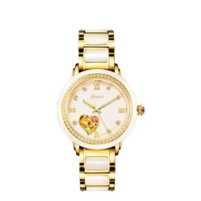 Unisex Luxury Natural Jade Hollow Automatic Mechanical Clock Watch