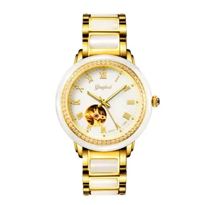 Unisex Luxury Natural Jade Hollow Automatic Mechanical Clock Watch