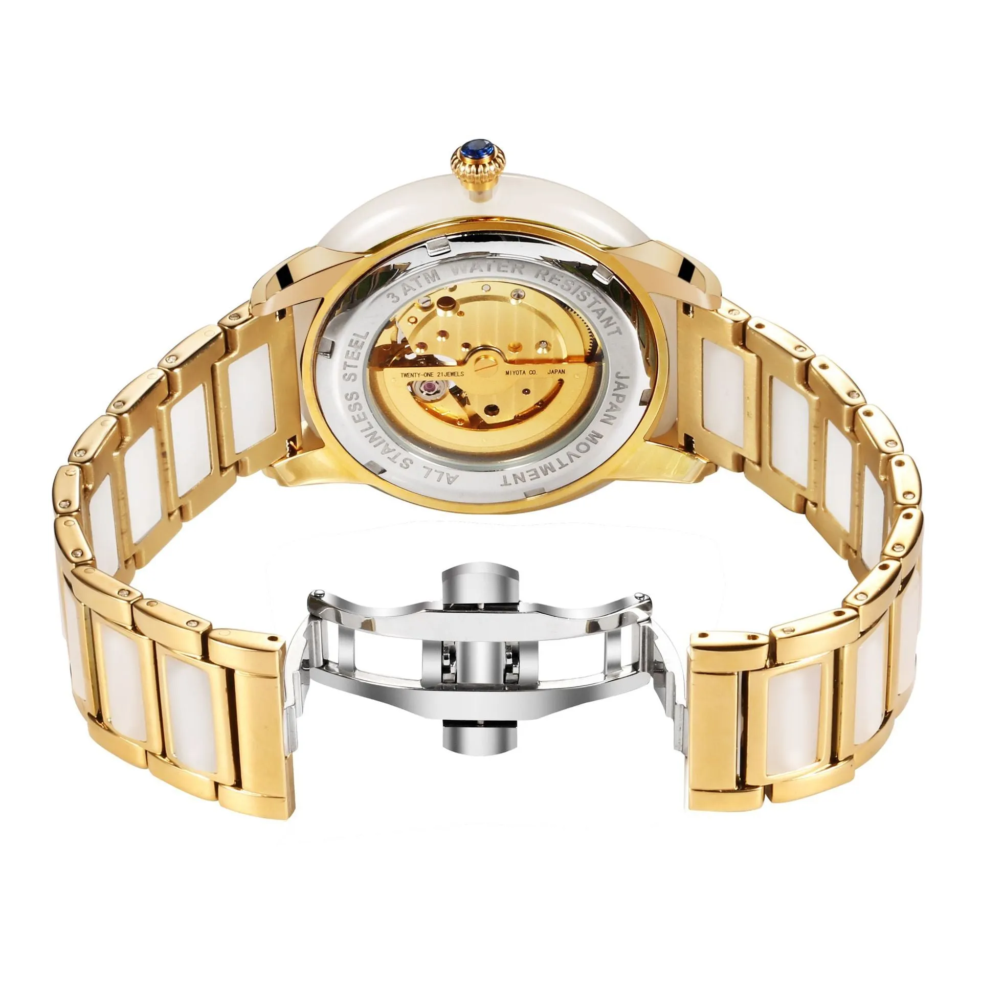 Unisex Luxury Natural Jade Hollow Automatic Mechanical Clock Watch