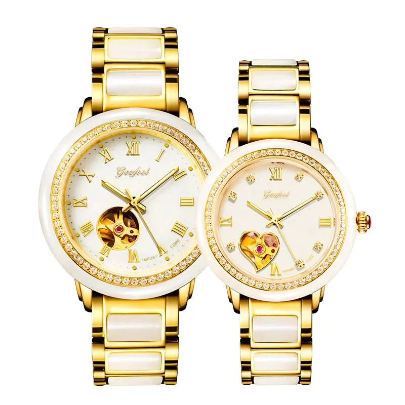 Unisex Luxury Natural Jade Hollow Automatic Mechanical Clock Watch