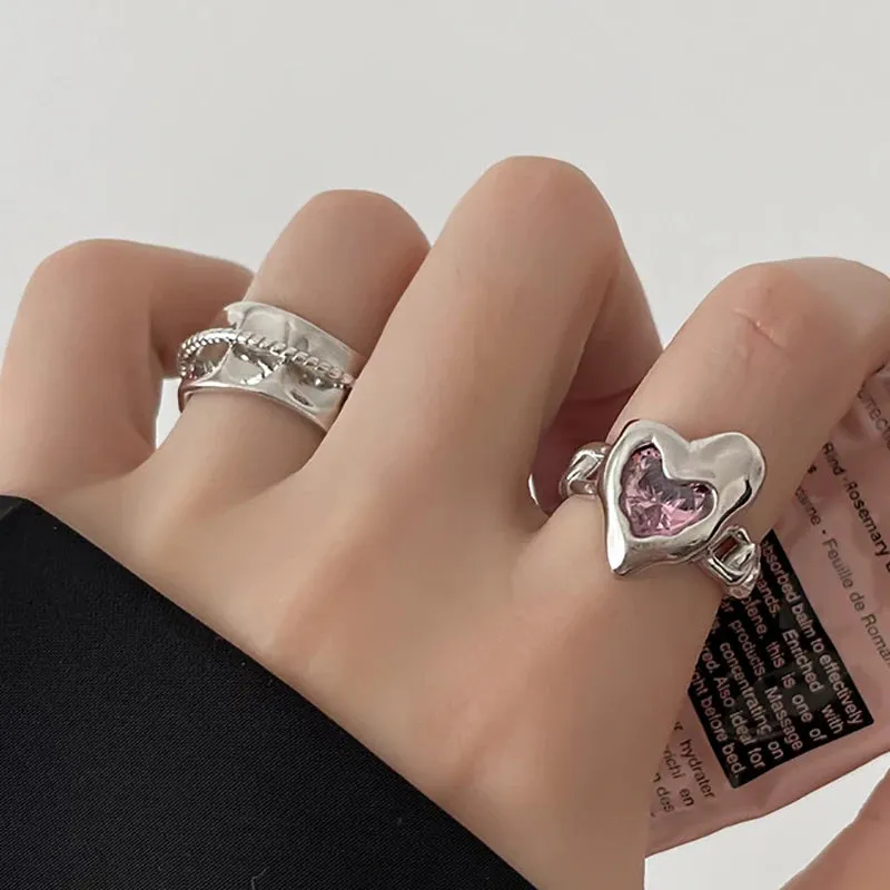 VAIGE Irregular Heart Ring in Sterling Silver with Sparkling Pink Zircon