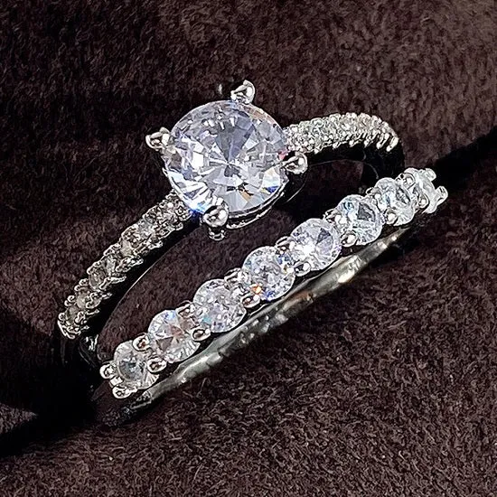 Vintage Lab Diamond Ring Sets 925 Sterling Silver 18 karat White Gold Plated Engagement Wedding Rings For Women