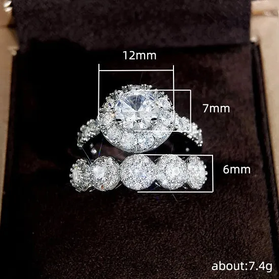 Vintage Lab Diamond Ring Sets 925 Sterling Silver 18 karat White Gold Plated Engagement Wedding Rings For Women