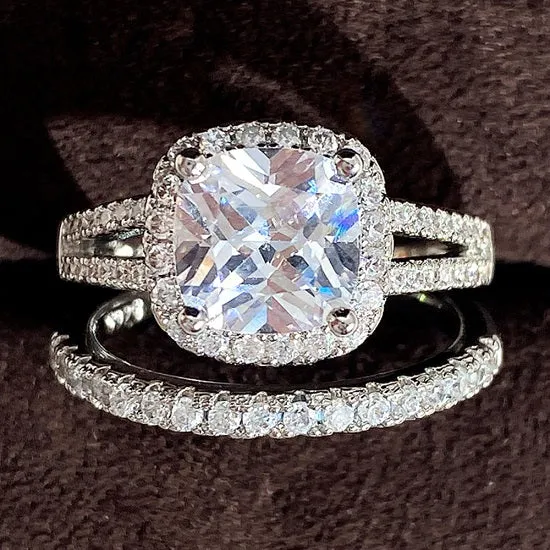 Vintage Lab Diamond Ring Sets 925 Sterling Silver 18 karat White Gold Plated Engagement Wedding Rings For Women
