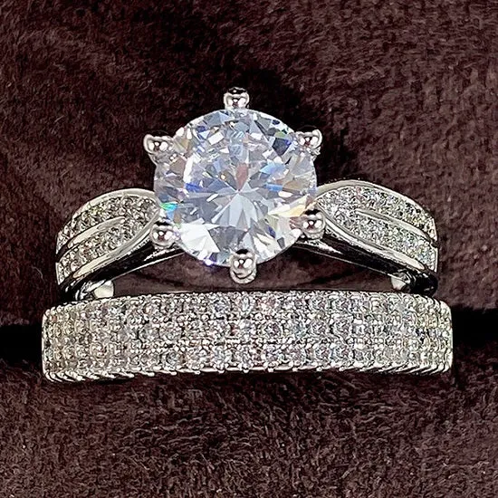 Vintage Lab Diamond Ring Sets 925 Sterling Silver 18 karat White Gold Plated Engagement Wedding Rings For Women