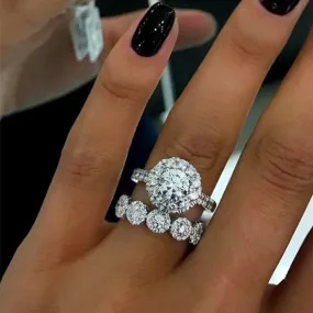 Vintage Lab Diamond Ring Sets 925 Sterling Silver 18 karat White Gold Plated Engagement Wedding Rings For Women