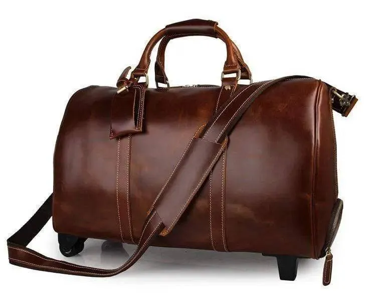 Vintage Tan Leather Carry-On Luggage Bags