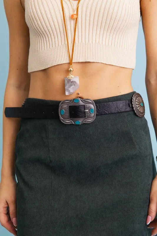 Western Babe Boho Turquoise Concho Belt with Western Accents