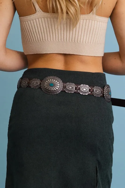 Western Babe Boho Turquoise Concho Belt with Western Accents