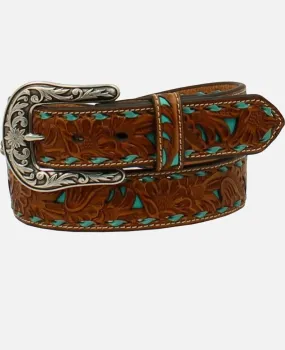Women's Brown Embossed With Turquoise Inlay Belt