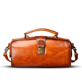 YAAGLE Women Retro Cowhide genuine leather bags Doctor bag Handbag YG0186