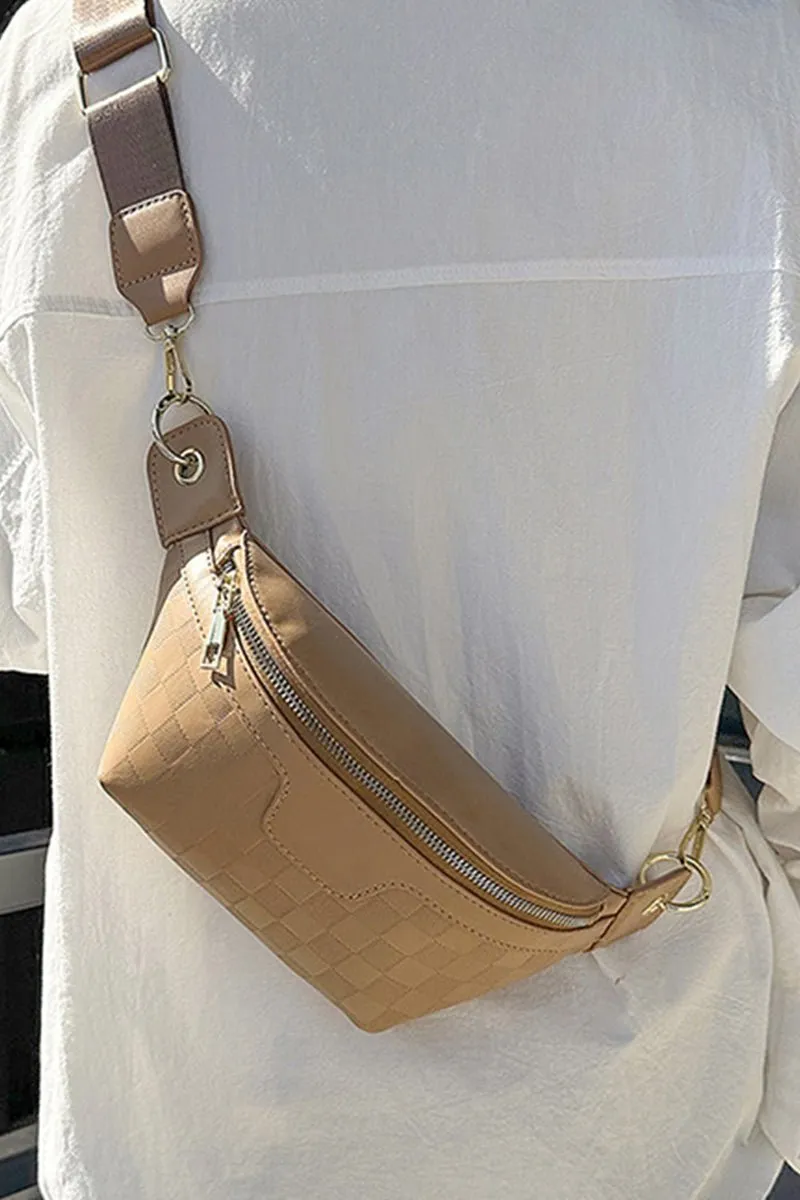 Zenana Your Next Adventure Light Camel Check Faux Leather Fanny Pack