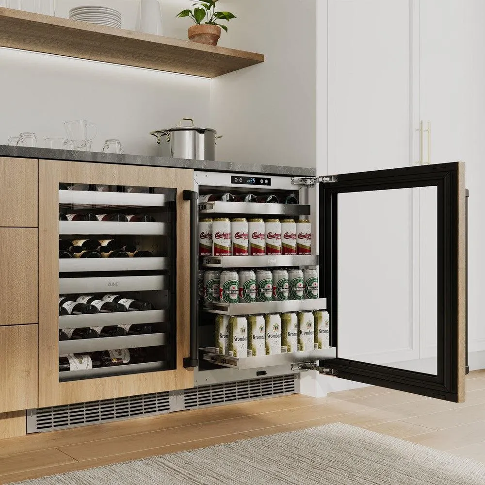 ZLINE Autograph Edition 24 in. Touchstone 151 Can Beverage Fridge With Panel Ready Glass Door And Matte Black Handle (RBSPOZ-24-MB)
