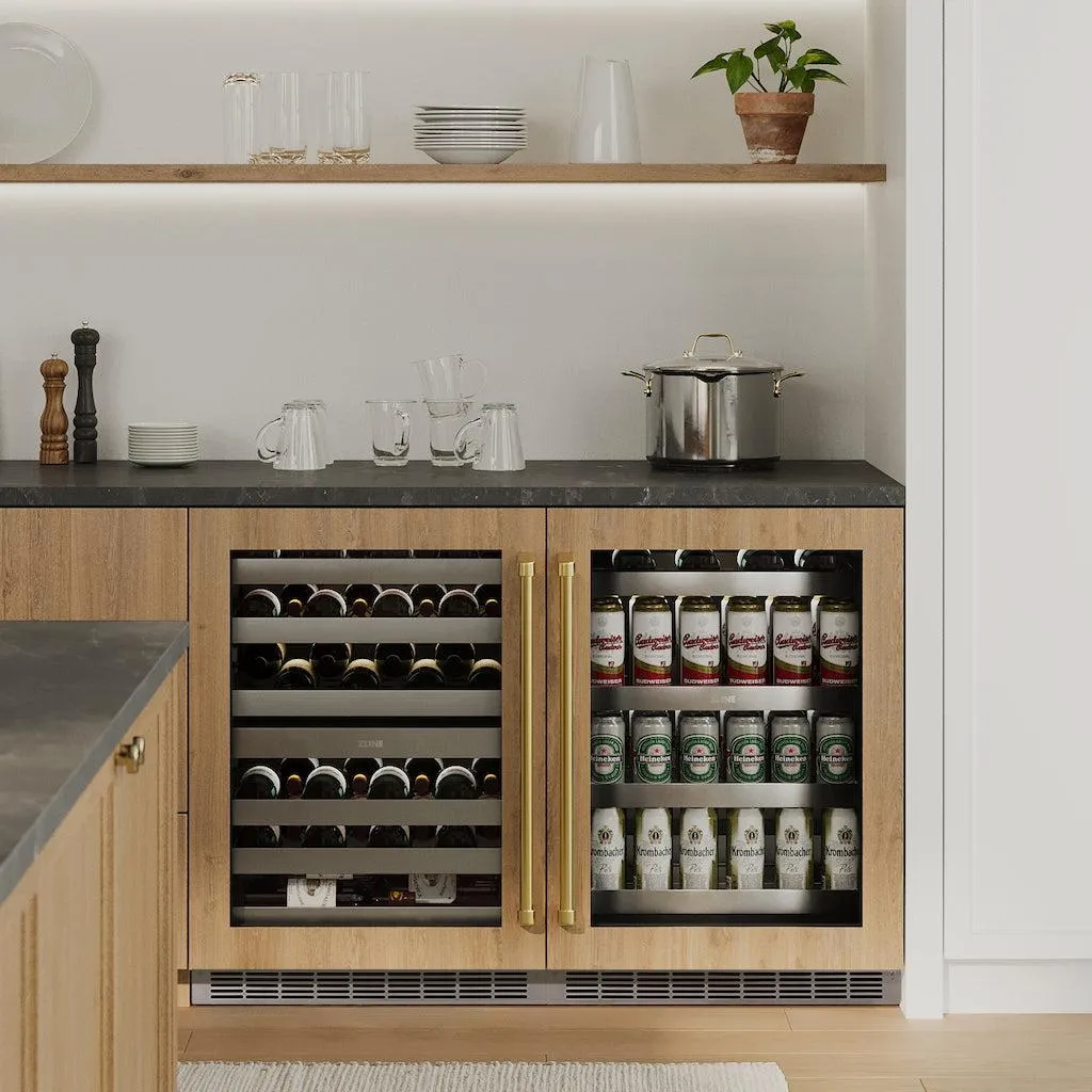 ZLINE Autograph Edition 24 in. Touchstone 151 Can Beverage Fridge With Stainless Steel Glass Door And Champagne Bronze Handle (RBSOZ-GS-24-CB)
