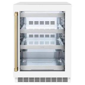ZLINE Autograph Edition 24 in. Touchstone 151 Can Beverage Fridge With White Matte Glass Door And Champagne Bronze Handle (RBSOZ-WM-24-CB)